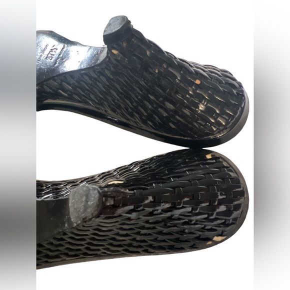 PRADA Black Patent Leather Woven Wedge Wrapped Slip On Slides EU 37.5 - Picture 4 of 6